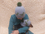 Dinosaurs Angora Wool Snood Hat Set for Mom and Dog, Snood Hat Set for Housewife and Dachshund, Mom and Dachshund with Pompoms