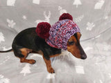 Dog hat with pom poms wool, warm hat for dachshund, wool hat for small dogs