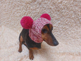 Pet hat with two pompoms, dog dachshund warm clothes outfit hat with pompoms