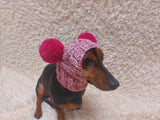 Pet hat with two pompoms, dog dachshund warm clothes outfit hat with pompoms