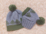 Angora wool snood hat set for mom and dog, snood hat set for housewife and dachshund, mom and dachshund with pompoms