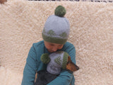 Angora wool snood hat set for mom and dog, snood hat set for housewife and dachshund, mom and dachshund with pompoms