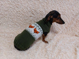 Fox clothes for pets with fox sweater, dog jumper with fish, Norwegian style clothes