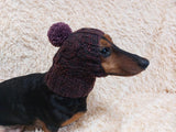 Dog hat with pom poms wool, warm hat for dachshund, wool hat for small dogs