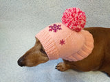 Dachshund christmas snowflake hat with big pompom, christmas clothes dachshund, miniature dachshund
