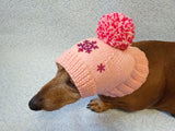 Dachshund christmas snowflake hat with big pompom, christmas clothes dachshund, miniature dachshund