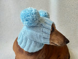 Blue hat for dog with two pompons, hat for dachshund with two pompons dachshundknit
