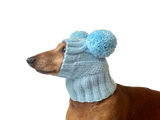 Blue hat for dog with two pompons, hat for dachshund with two pompons dachshundknit