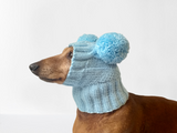 Blue hat for dog with two pompons, hat for dachshund with two pompons dachshundknit