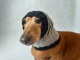 Striped black with gray hat for dog with pompom