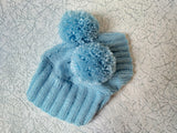 Blue hat for dog with two pompons, hat for dachshund with two pompons dachshundknit