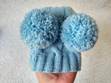 Blue hat for dog with two pompons, hat for dachshund with two pompons dachshundknit