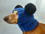 Clothing for miniature dachshund or small dog hat with two pompons dachshundknit