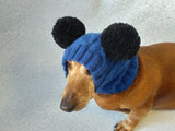 Clothing for miniature dachshund or small dog hat with two pompons dachshundknit