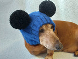 Clothing for miniature dachshund or small dog hat with two pompons dachshundknit