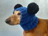 Clothing for miniature dachshund or small dog hat with two pompons dachshundknit