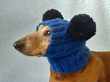Clothing for miniature dachshund or small dog hat with two pompons dachshundknit