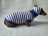 Costume for miniature dachshund sweater and hat, Doxie sweater and hat set, clothes for small dog of dachshund
