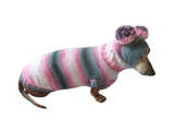 Wiener costume sweater and hat, Doxie sweater and hat set, clothes for small dog of dachshund