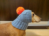 Gray hat with orange pom-pom for the dog, Winter gray hat for dachshund dog with pompom
