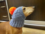 Gray hat with orange pom-pom for the dog, Winter gray hat for dachshund dog with pompom