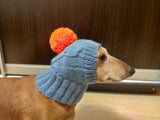 Gray hat with orange pom-pom for the dog, Winter gray hat for dachshund dog with pompom