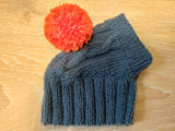Gray hat with orange pom-pom for the dog, Winter gray hat for dachshund dog with pompom
