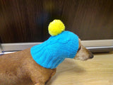 Blue hat with yellow pompom for small dogs, dog clothes hat with pompom, dachshund hat with pompom - dachshundknit