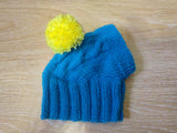 Blue hat with yellow pompom for small dogs, dog clothes hat with pompom, dachshund hat with pompom - dachshundknit