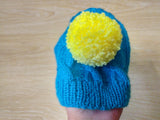 Blue hat with yellow pompom for small dogs, dog clothes hat with pompom, dachshund hat with pompom - dachshundknit