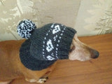 Gray handmade winter knitted hat with hearts for dogs