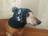 Gray handmade winter knitted hat with hearts for dogs