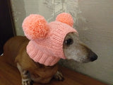 Dachshund clothes pink two pom pom hat, dog pom pom hat, clothes pom pom hat for small dogs dachshundknit