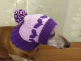 Knitted winter hat with hearts for small dog