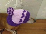 Knitted winter hat with hearts for small dog