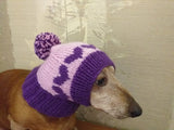 Knitted winter hat with hearts for small dog