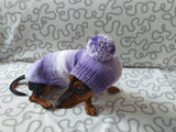 Purple knitwear set for dachshund sweater and hat, costume for miniature dachshund sweater and hat, Doxie sweater and hat set