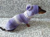 Purple knitwear set for dachshund sweater and hat, costume for miniature dachshund sweater and hat, Doxie sweater and hat set