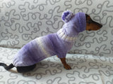 Purple knitwear set for dachshund sweater and hat, costume for miniature dachshund sweater and hat, Doxie sweater and hat set