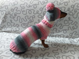 Wiener costume sweater and hat, Doxie sweater and hat set, clothes for small dog of dachshund