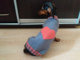 Gray sweater with pink heart for dog dachshundknit