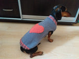 Gray sweater with pink heart for dog dachshundknit