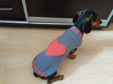 Gray sweater with pink heart for dog dachshundknit