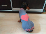 Gray sweater with pink heart for dog dachshundknit