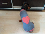 Gray sweater with pink heart for dog dachshundknit