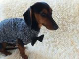 Dachshund or small dog gray sweater with black bow dachshundknit