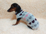 Size L sweater with hearts for a dog, dachshund sweater knitted with hearts dachshundknit