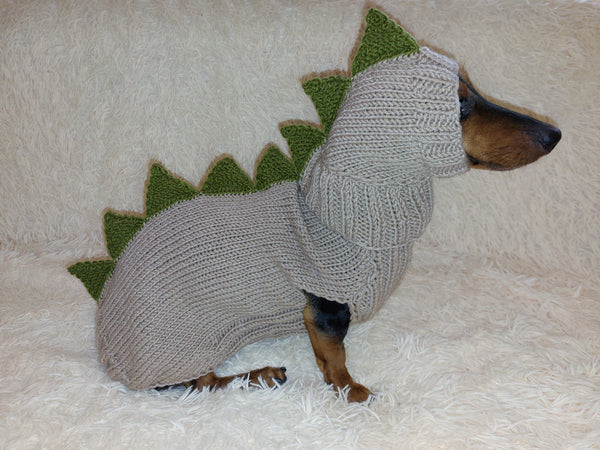 Dachshund Halloween Dinosaur Outfit Costume Sweater and Hat dachshundknit