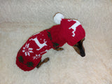 Christmas outfit for a dachshund costume sweater and hat with Christmas trees, snowflakes and deer dachshundknit