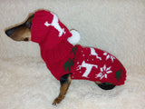 Christmas outfit for a dachshund costume sweater and hat with Christmas trees, snowflakes and deer dachshundknit